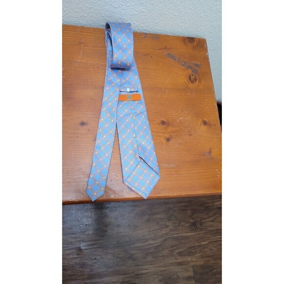 Egara Light Blue & Orange Geometric Pattern Mens Tie - Picture 7 of 7